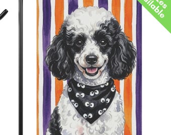 Mini Parti Poodle Halloween Garden Flag, Googly Eye Toy Poodle House Flag, White Black Poodle Dog Mom Gift, Mini Doodle Art