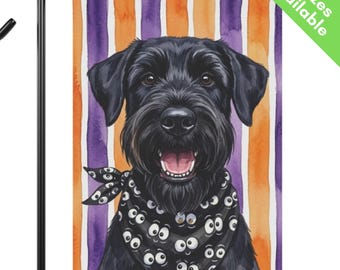 Giant Schnauzer Halloween Garden Flag, Googly Eye Schnauzer House Flag, Black Dog Mom Gift, Spooky Fall Yard Art