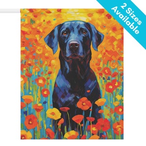 Black Labrador Garden Flag Gift, Colorful Flowers Black Lab Retriever House Flag Decor Black Dog Mom Lawn Flag, Yard Art Summer Fall Autumn
