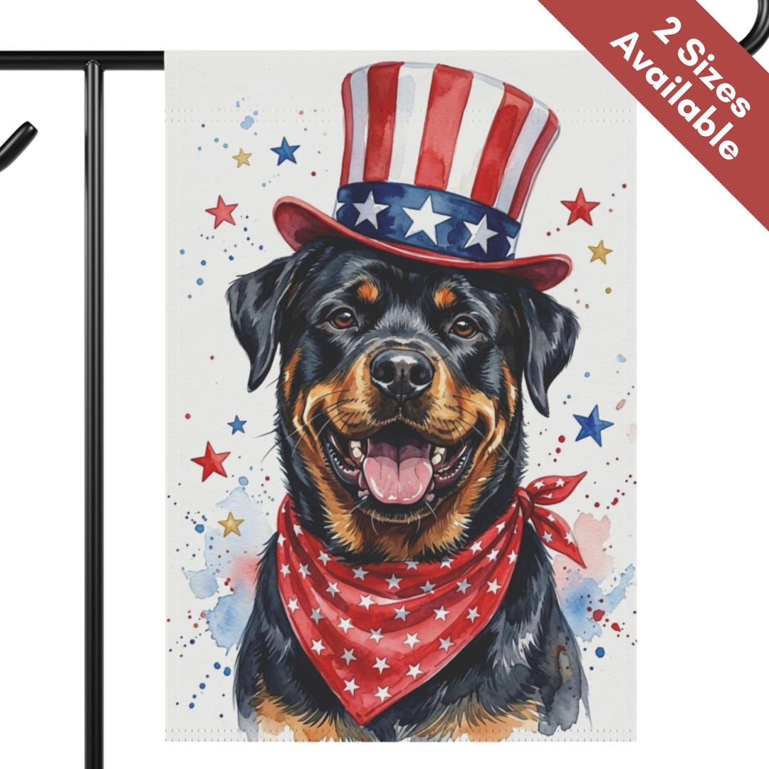 July Rottweiler Rottweiler 4th of July Garden Flag, Patriotic Uncle Sam Rottweiler Dog ...