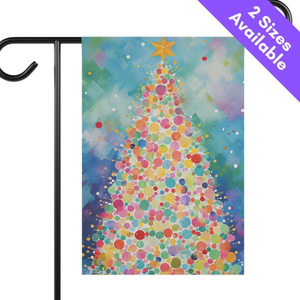 Colorful Christmas Tree Garden Flag Gift for Christmas Lover, Multicolor Pastel Christmas House Flag, Merry and Bright Rainbow Holiday Flag