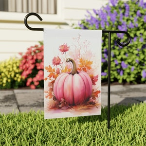 Bandera de jardín con calabaza rosa de otoño, regalo / Bandera de casa de cosecha / Regalo para anfitriona de Acción de Gracias de otoño / Decoración rosa de otoño para Acción de Gracias y Halloween imagen 6