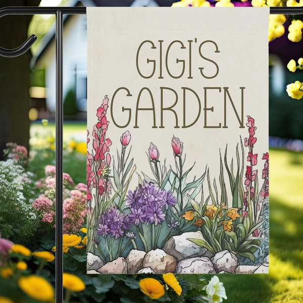 Gigi Garden Flag | Mothers Day Gift | Gardener Lover Gift  for Grandma | Spring Yard Art Garden Banner Flag | Grandma Nana Flowers and Rocks