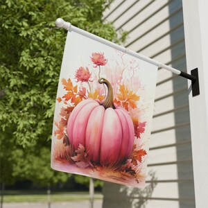 Bandera de jardín con calabaza rosa de otoño, regalo / Bandera de casa de cosecha / Regalo para anfitriona de Acción de Gracias de otoño / Decoración rosa de otoño para Acción de Gracias y Halloween imagen 5