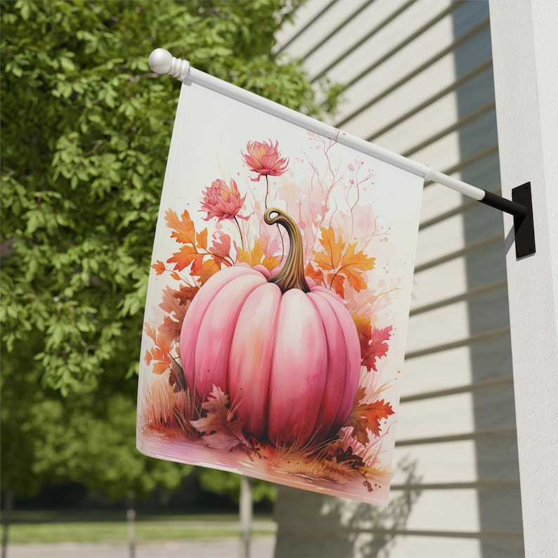 Bandera de jardín con calabaza rosa de otoño, regalo / Bandera de casa de cosecha / Regalo para anfitriona de Acción de Gracias de otoño / Decoración rosa de otoño para Acción de Gracias y Halloween imagen 5