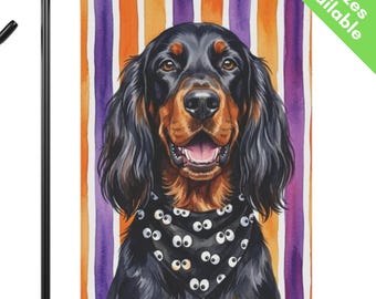 Gordon Setter Halloween Garden Flag, Googly Eye Setter House Flag, Black Tan Dog Mom Gift, Spooky Fall Yard Art