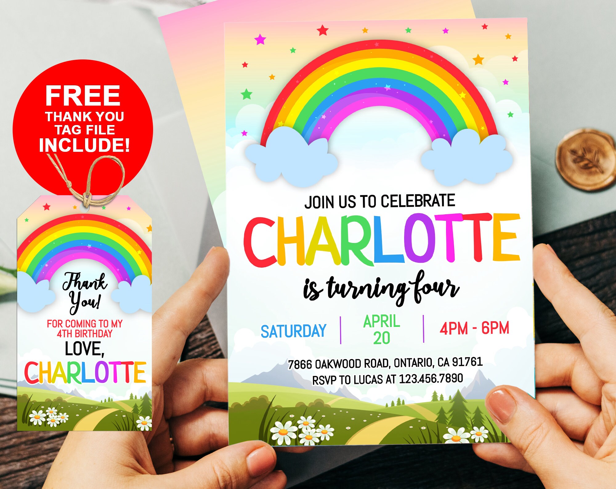 Editable Rainbow Birthday Invitation 5x7 Rainbow Invitation Etsy