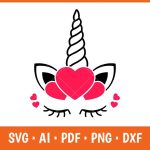 Valentine Unicorn Face SVG: Girl&#39;s Heart Design (Digital Download)