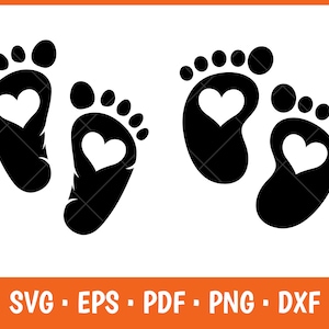Empreinte de pas de bébé svg, svg de pieds de bébé, svg de bébé, clipart empreintes de bébé, baby shower svg, clipart bébé, coeurs, Cricut, png, dxf, eps, numérique