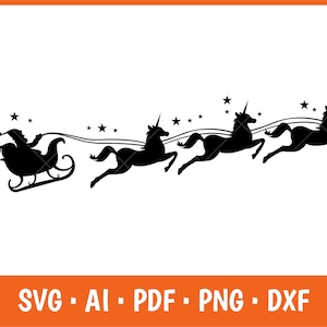 Święty Mikołaj i jego jednorożec przejażdżka saniami Svg, Dziewczęca koszulka świąteczna Svg, Poduszka wigilijna, Święty Mikołaj i jednorożec Svg, Dziecięca koszulka świąteczna Svg, PNG