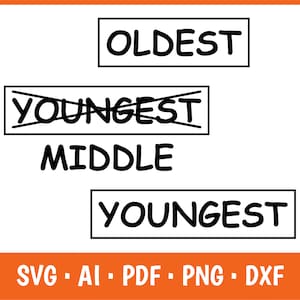 Plus jeune cadet moyen enfant Svg, camée Silhouette découpe Cricut, espace design, graphique, illustration, faire-part de grossesse de bébé, frère et sœur