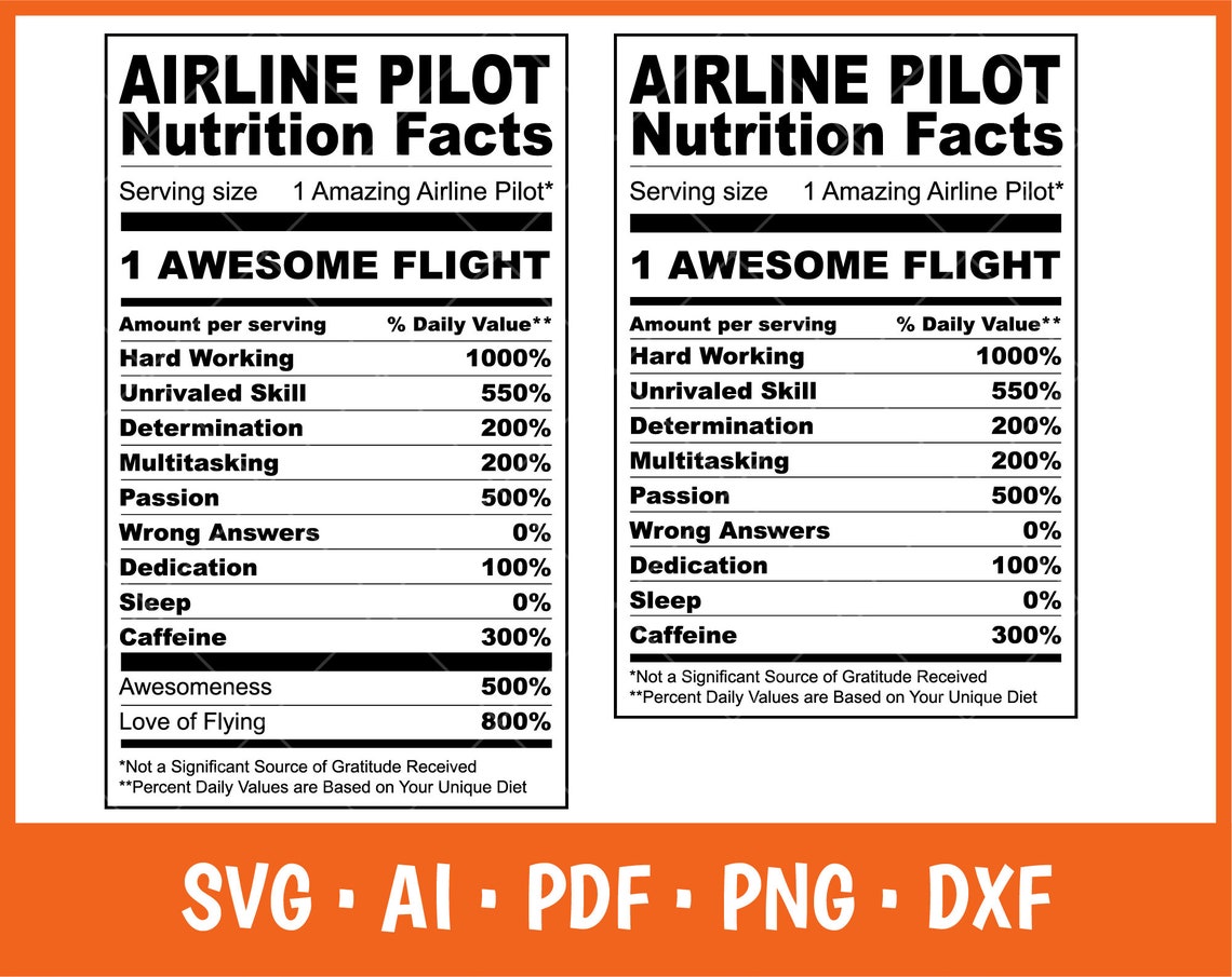 Airline Pilot Nutrition Facts, Pilot Svg, Nutritional Pilot Label Svg ...