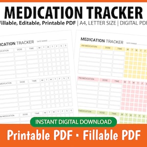 Printable Medication Tracker, Editable Medication Schedule, Monthly Medication Tracker, Print at home medication log, Medicine List Digital