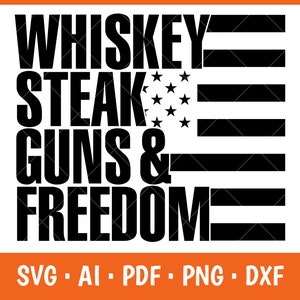 Whiskey steak guns freedom svg, archivo de corte del 4 de julio, refrán patriótico para el hogar, cita de camiseta de EE. UU., archivos svg de Cricut, diseño militar, svg conmemorativo