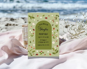 Wild Strawberry Birthday Party Invitation: Editable Template (Digital Download)