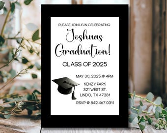 Black & White Graduation Invitation Template (Digital Download)