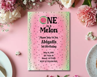 One In A Melon Birthday Invitation: Editable Girl 1st Birthday (Digital Template)