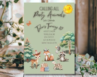 Party Animals Birthday Invitation: Editable Template (Digital Download)