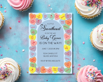Blue Candy Baby Shower Invitation Template: Sweetheart Theme (Digital Download