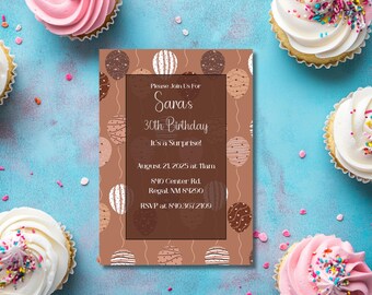 Brown Balloon Birthday Invitation Template (Digital Download)