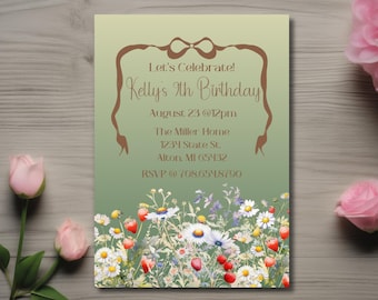 Strawberry Wildflower Birthday Invitation: Editable Party Template (Digital Download)