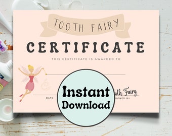 Certificato di fatina dei denti, primo dente perso, download digitale