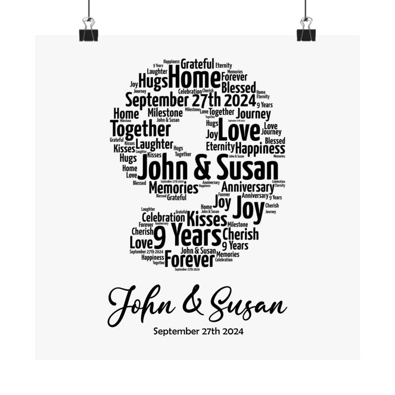 Personalized 9th Anniversary Gift Word Art Print 9 Year Wedding Gift