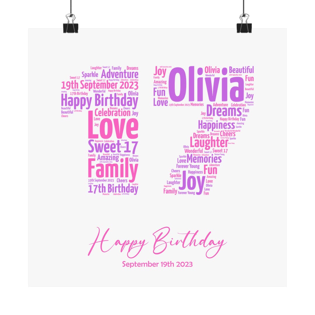 Personalized 17th Birthday Gift for Girl - Custom Word Art Wall Art ...