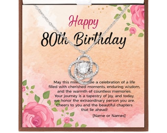 Personalized 80th Birthday Gift - Necklace For a Woman Turning 80 – Necklace With Custom Message Card and Gift Box For Wife, Sister, Friend
