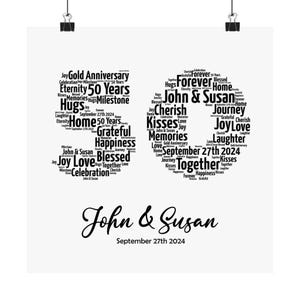 Personalized 50th Wedding Anniversary Gift - Golden Anniversary Word Art - Wall Art