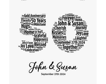 Personalized 50th Wedding Anniversary Gift - Golden Anniversary Word Art - Wall Art