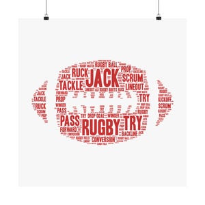 Personalized Rugby Player Word Art Print Gift | Rugby American Football Ball Text Art Poster | Custom Word Cloud for Rugby Enthusiasts