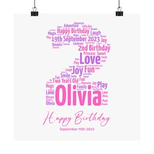 Personalized 2nd Birthday Gift for Girls - Custom Wall Art Word Art - Second Birthday Gift - Personalized Nursery Decor