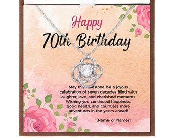 Personalized 70th Birthday Gift - Necklace For a Woman Turning 70 – Necklace With Custom Message Card and Gift Box For Wife, Sister, Friend