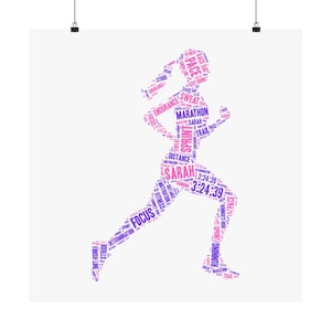 Personalized Running Girl Poster, Gift for Runners Word Art Print - Custom Gift for Marathon and Half Marathon Women, Perfect for Her
