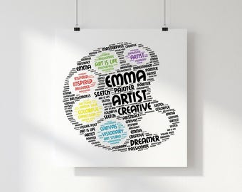 Personalized Artist Word Print | Art Teacher Gift | Custom Name Paint Palette Poster | Printable Download