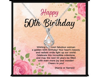 Personalized 50th Birthday Gift - Necklace For a Woman Turning 50 – Necklace With Custom Message Card and Gift Box For Wife, Sister, Friend