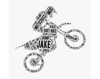 Personalized Motocross Word Art Print Gift, Custom Dirt Bike Print, Off Road Bike Poster, Motorbike Lover, Perfect for Men, Boys, Riders
