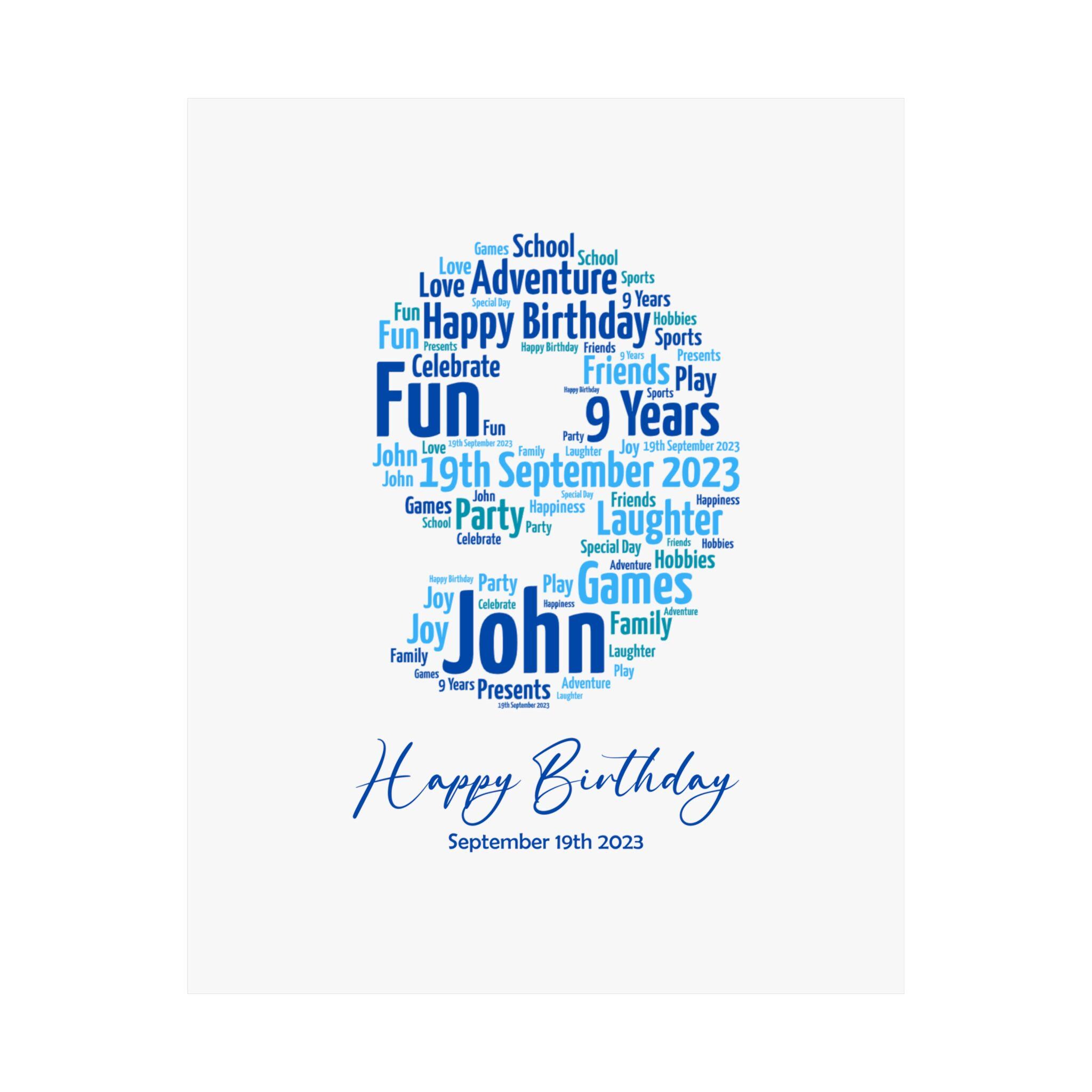 Personalized 9th Birthday Word Art Print for Boys - Custom Gift - Wall ...
