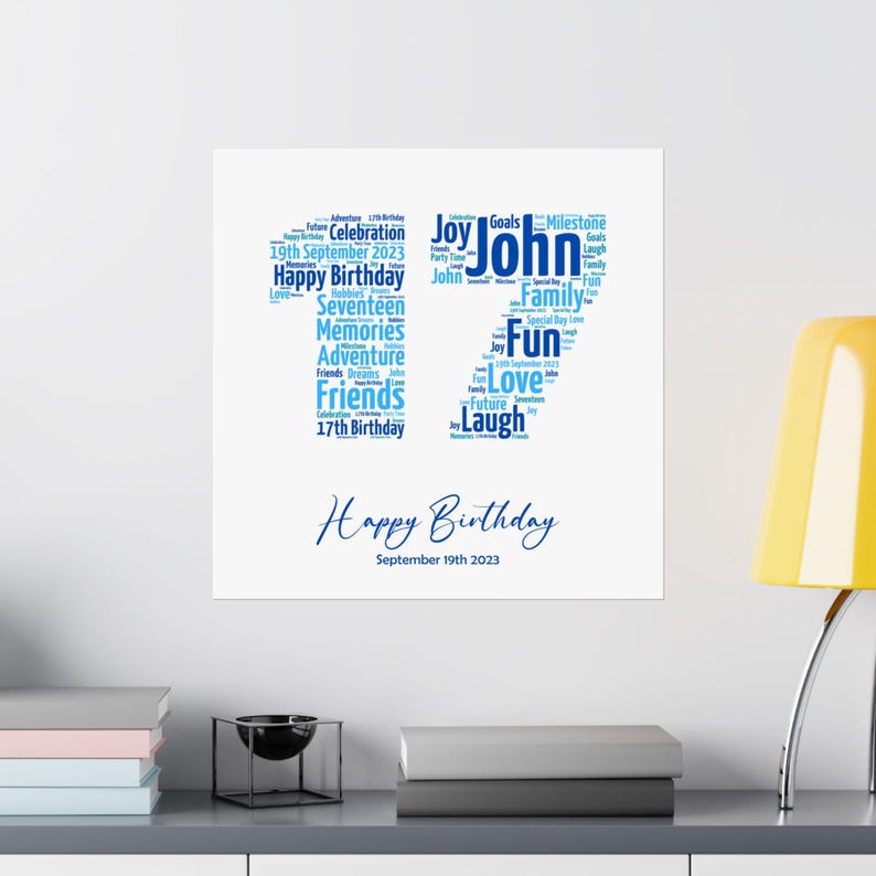 Personalized 17th Birthday Word Art for Boys | Custom Wall Art Gift - Etsy