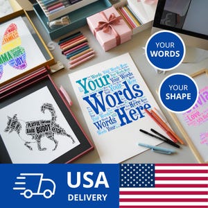 Personalized Word Art Gift Unframed Print | Custom Wall Art | Any Shape | Gift for Christmas or Birthday USA Delivery