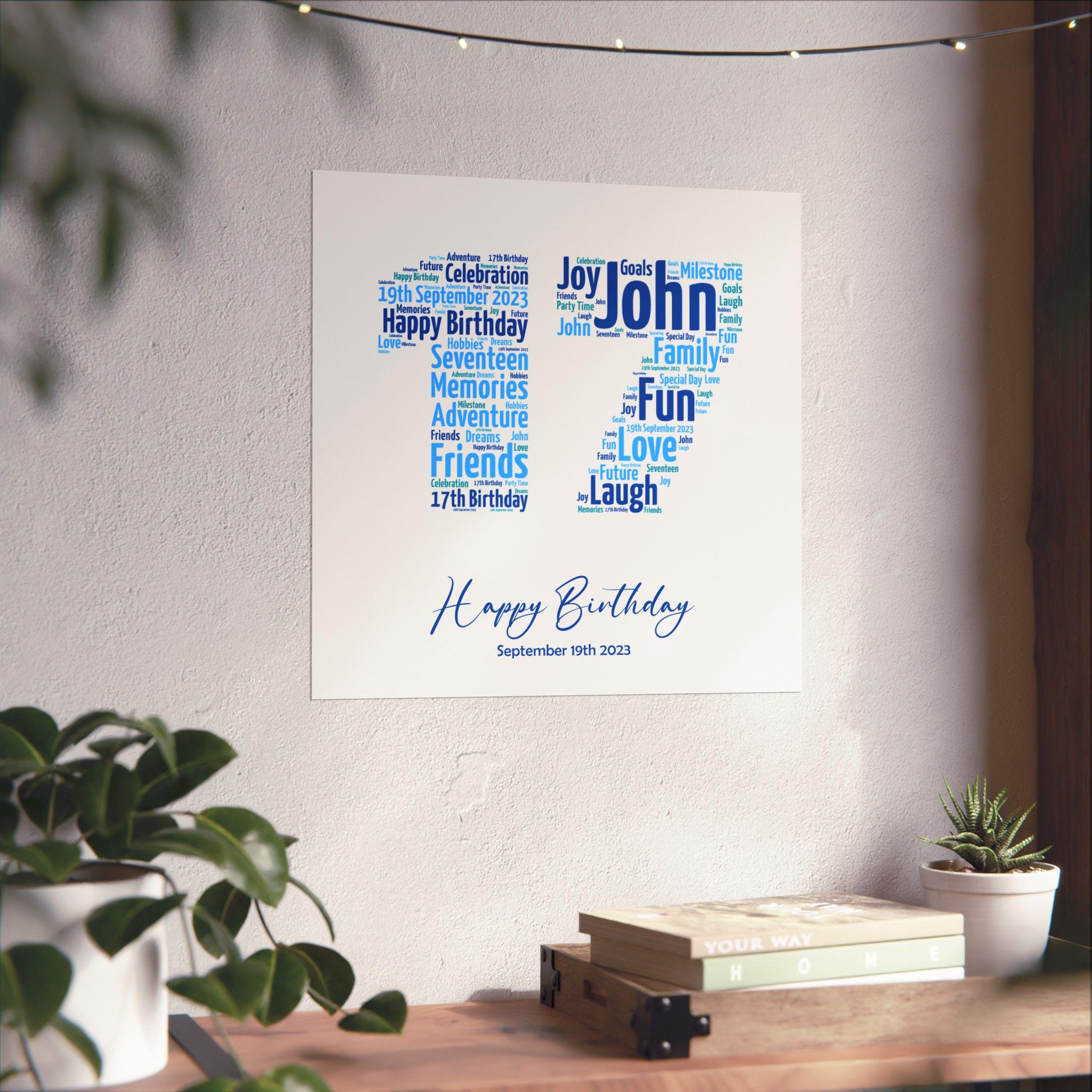 Personalized 17th Birthday Word Art for Boys | Custom Wall Art Gift - Etsy