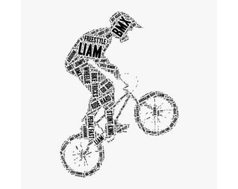 Personalized BMX Word Art Print - Custom BMX Gift for Boys, Men, Him - Biking Cyclist Stunt Poster