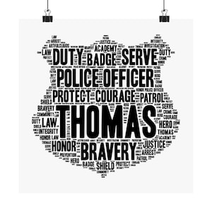 Personalized Police Officer Word Art Print, Perfect Gift for Cops, Law Enforcement Appreciation, Police Academy Graduation
