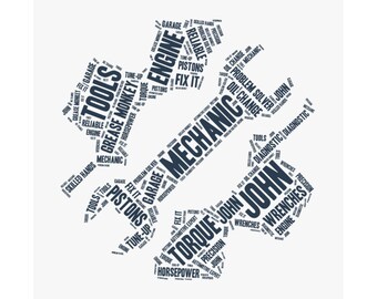 Personalized Mechanic Gift - Custom Word Art Print - Tool Wall Art Decor for Car Lover, Repair Technician, Mechanic's Man Cave