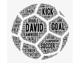 Personalized Soccer Player Word Art Print - Custom Football Ball Gift for Sports Enthusiasts
