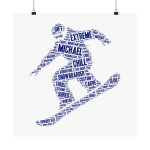 Personalised Snowboarder Word Art Printable Digital Download Gift for Him