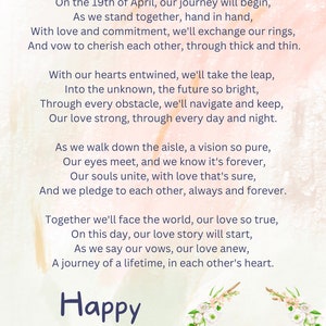 Personalized Wedding Day Poem - Unique wedding day gift, or favors poem, customized with choice of styles