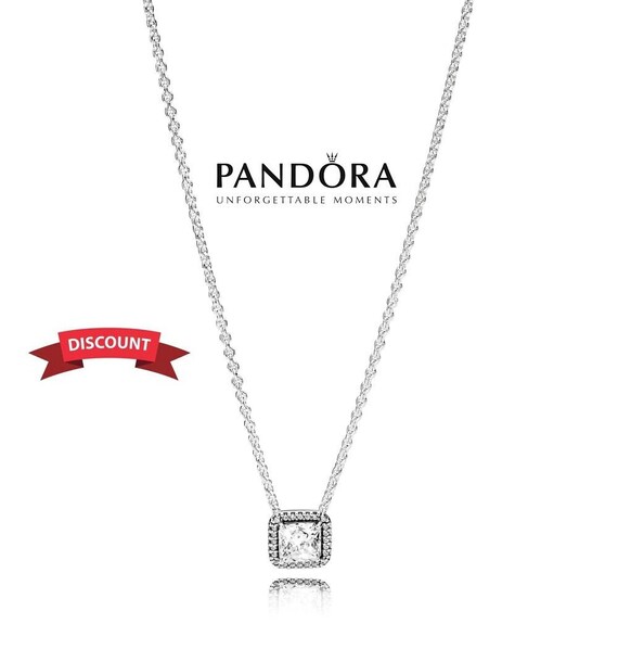 Pandora Square Elegance Women Necklace Silver Square Pendant