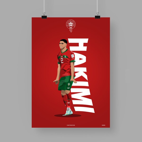 A.Hakimi - Maroc | Poster décoration | Affiche Art | Football | Maroc | World cup | Coupe du monde 2022 | Célébration